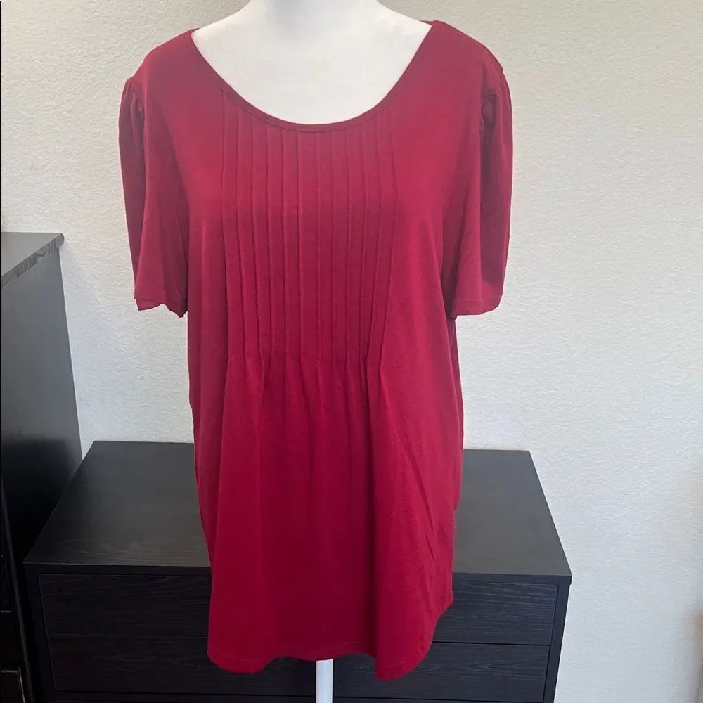 Pintuck Front Red Short Sleeve Women's Top